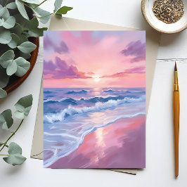 Cotton Candy Beach | Rosa Ocean Vågar Painting Vykort