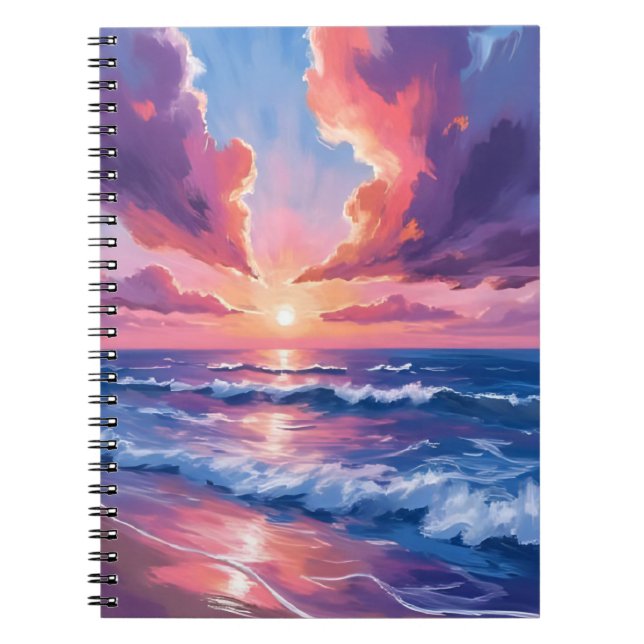 Cotton Candy Beach Sunset Ocean Watercolor Anteckningsbok (Framsidan)