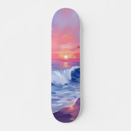 Cotton Candy Cove | Pink Ocean Watercolor Mini Skateboard Bräda 18,5 Cm