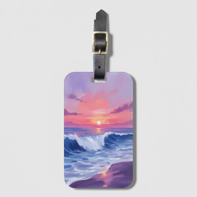 Cotton Candy Cove | Pink Ocean Watercolor Painted Bagagebricka (Framsida vertikal)