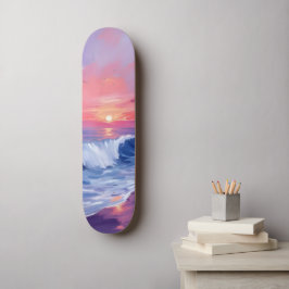 Cotton Candy Cove | Rosa Ocean Vattenfärg Mini Skateboard Bräda 18,5 Cm