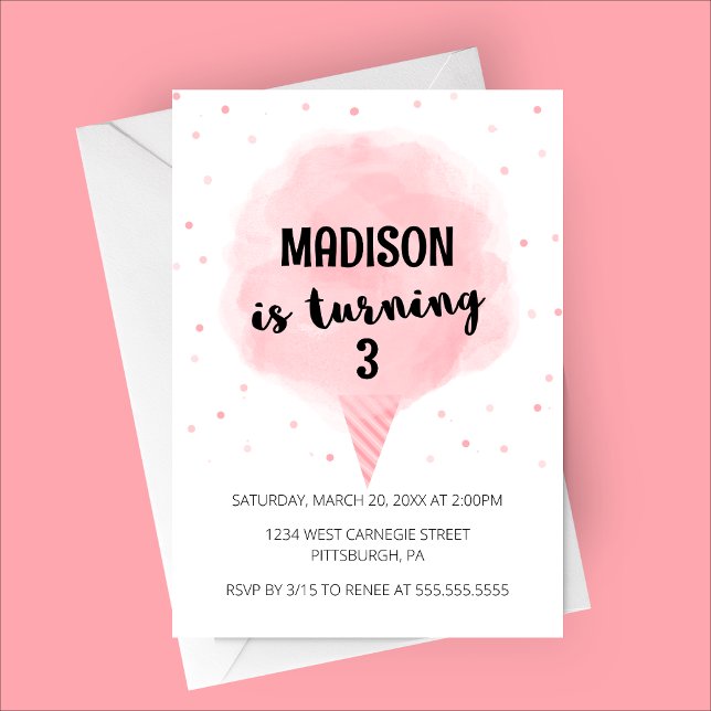 Cotton Candy Födelsedagsfest inbjudan (Cotton Candy Birthday Party Invitation | Summer Birthday | Carnival Themed Birthday)