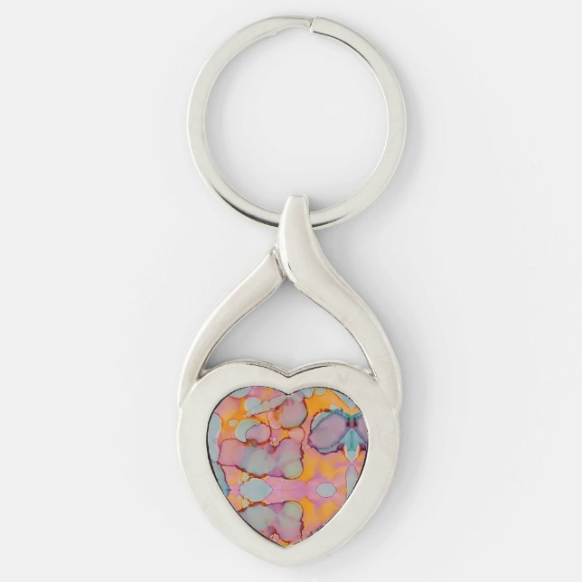 Cotton Candy Mirage Twisted Heart Silverfärgad Nyckelring (Framsidan)