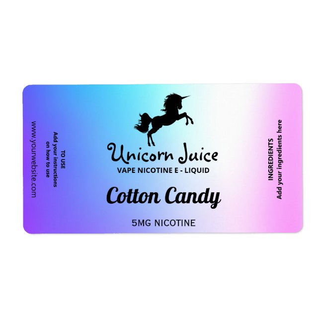 Cotton Candy Nicotine Vape E Juice Labels Fraktsedel (Framsidan)