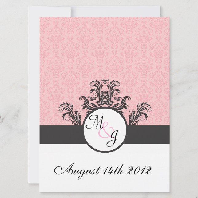 Cotton Candy Rosa Damask Wedding Inbjudningar (Framsida)