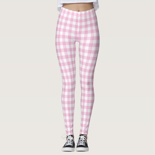 Cotton Candy Rosa Gingham Women Leggings (Framsida)