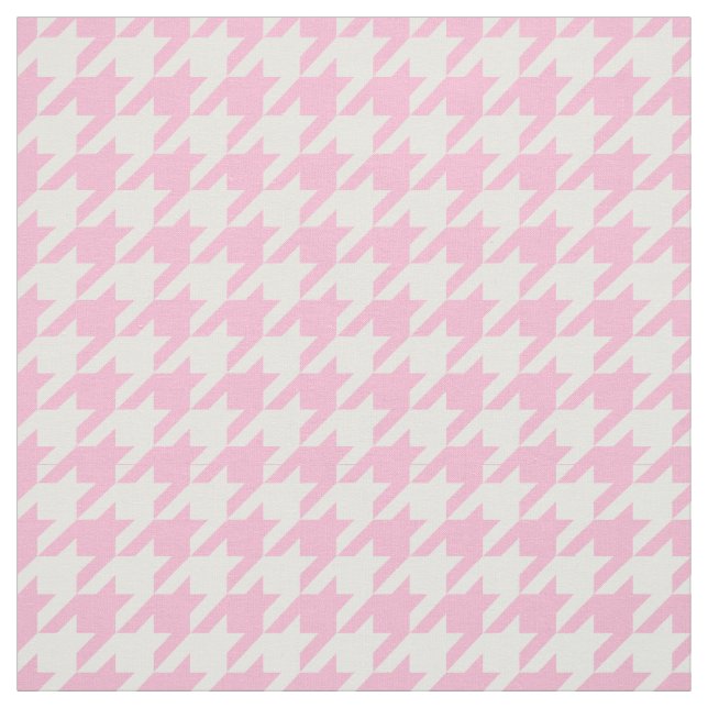 Cotton Candy Rosa, White Houndstooth Mönster #2M Tyg (Provkarta)