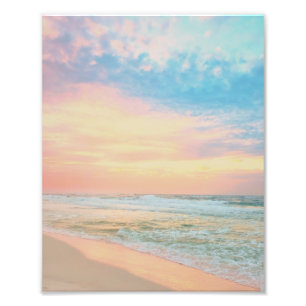 Cotton Candy Sunrise Himlar Beach Vågar Fototryck