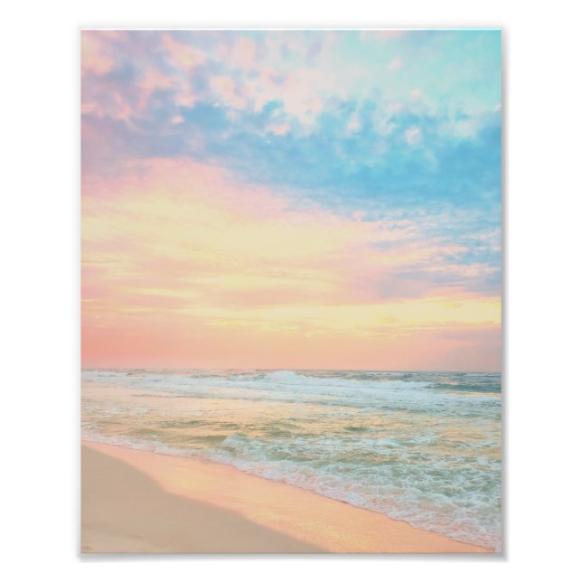 Cotton Candy Sunrise Himlar Beach Vågar Fototryck (Framsidan)