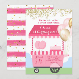 Cotton Candy Sweet Firande Birthday Inbjudningar