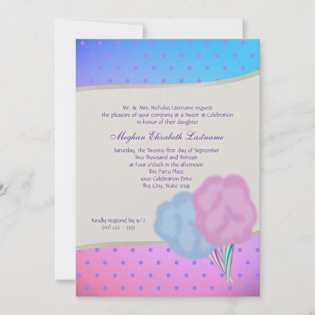 Cotton Candy Sweet sixteen Birthday Inbjudningar (Framsida)