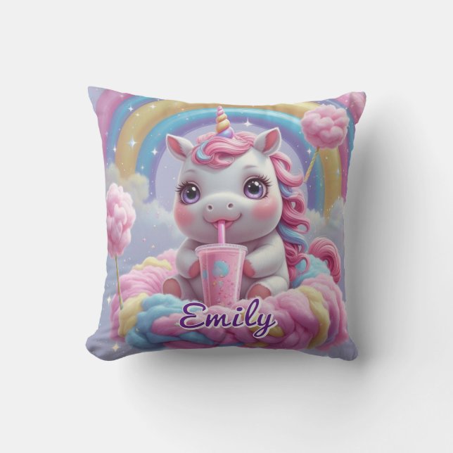Cotton Candy Unicorn Pillow - Editable Namn Kudde (Framsida)