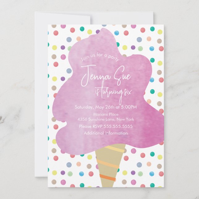 Cotton Candy Watercolor Dots Carnival Birthday Inbjudningar (Framsida)