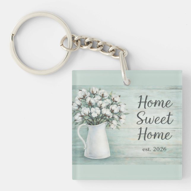 Cotton Flowers Farmhouse Rustic Keychain (Framsidan)