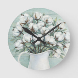 Cotton Flowers Farmhouse Rustic Wall Clock Rund Klocka