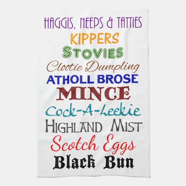 Cotton Kitchen Towel - Scottish Food Namn Kökshandduk (Vertikal)