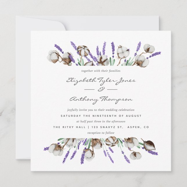 Cotton Lavender Bröllop Inbjudningar (Framsida)