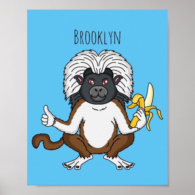 Cotton Top Tamarin monkey cartoon illustration Poster (Framsidan)