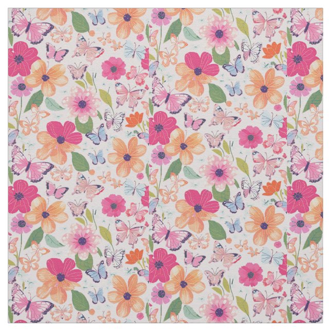 Cotton Twill Fabric, Flowers and Butterflies Tyg (Provkarta)