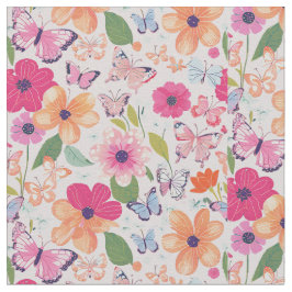 Cotton Twill Fabric, Flowers and Butterflies Tyg