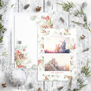 Cotton Winter Greenery 2 Photo Helgdag Card Julkort