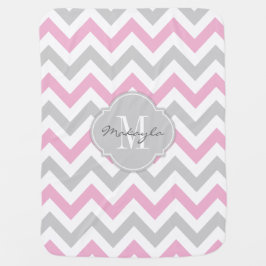 Cottoncandy Rosa och Grått Chevron med Monogram Bebisfilt