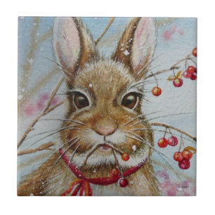 Cottontail Bunny Rabbit BitterSöt Watercolor Art Kakelplatta
