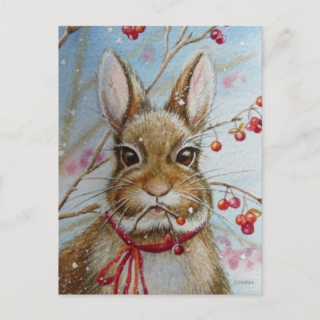 Cottontail Bunny Rabbit BitterSöt Watercolor Art Vykort (Framsida)