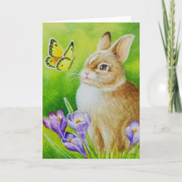 Cottontail Rabbit Butterfly Crocus Watercolor Art Kort