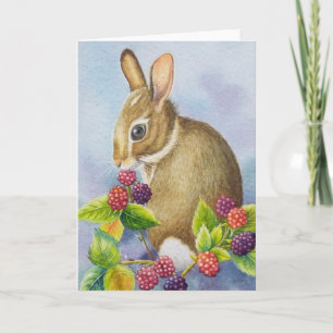 Cottontail Rabbit och Blackberries Watercolor Art Kort
