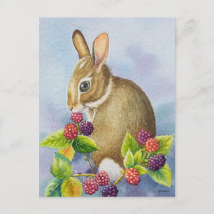 Cottontail Rabbit och Blacklon Watercolor Art Vykort
