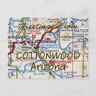 Cottonwood AZ Vintage Karta Vykort