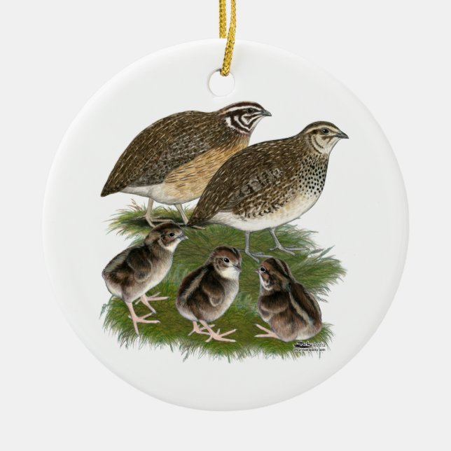Coturnix Vaktelfamilj Julgransprydnad Keramik (Framsidan)