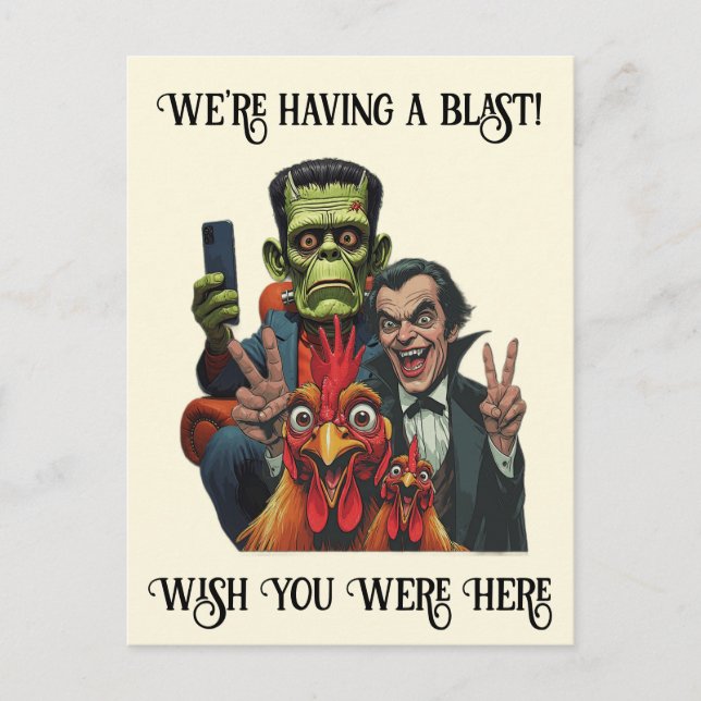  "Couch Cryptid Selfie Postcard" Cheesy Chicken Vykort (Framsida)