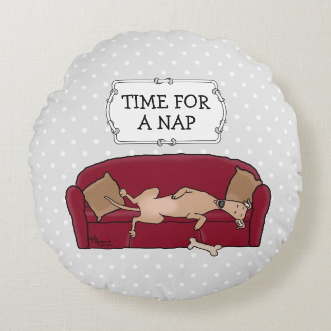 Couch Greyhound (fawn) Hund Lazy Sleeping Funny Rund Kudde (Framsidan)