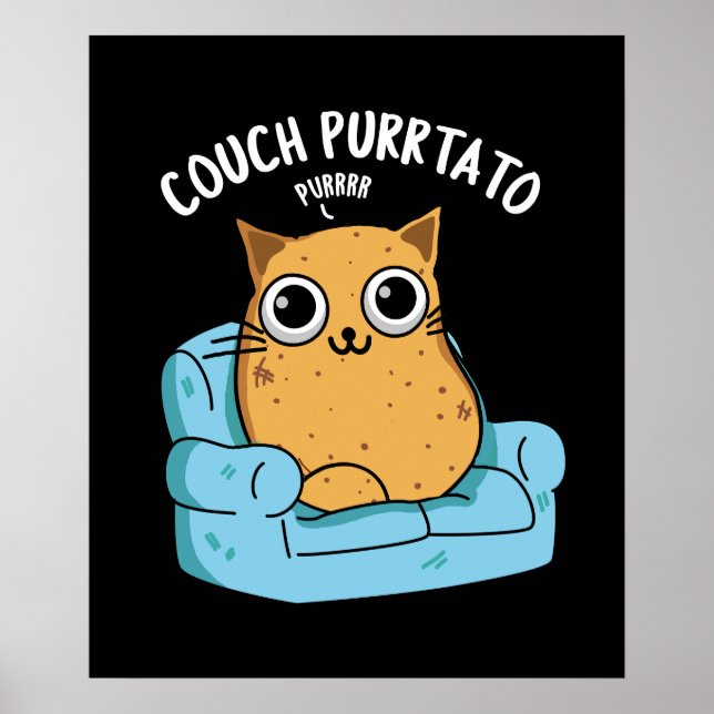 Couch Purrtato Funny Potato Pun Mörk BG Poster (Framsidan)