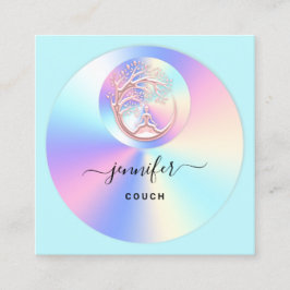 Couch Therapist Holograph QR Logotyp Yoga Aqua Fyrkantigt Visitkort