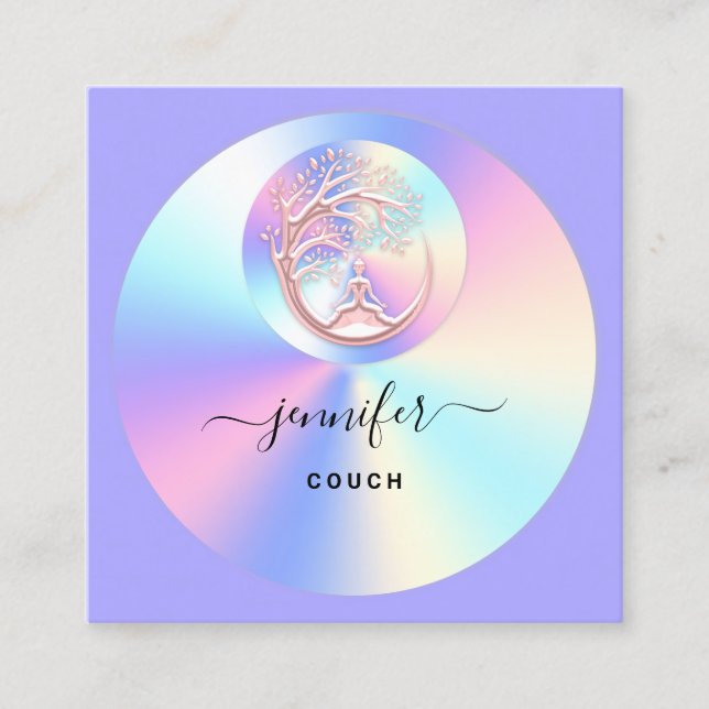 Couch Therapist Holograph QR Logotyp Yoga Lila Fyrkantigt Visitkort (Framsida)