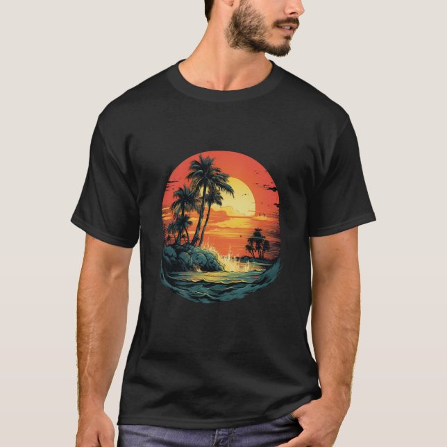 Coucher de Soleil et Vagues T Shirt (Framsida)
