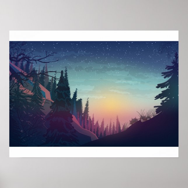 Coucher de soleil sur forêt poster (Framsidan)