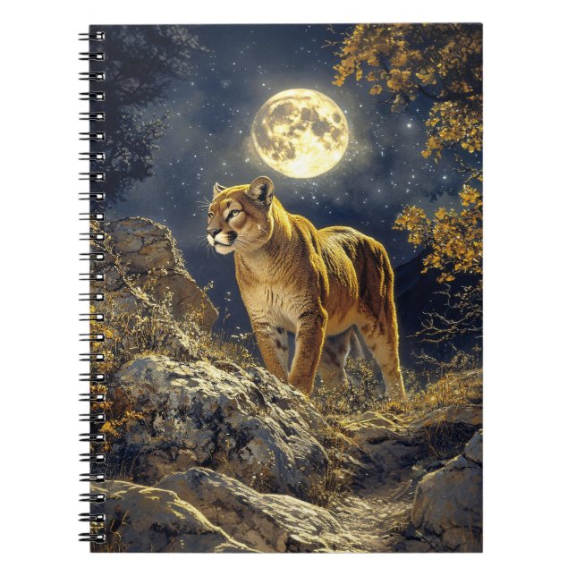 Cougar i Moonlight Wildlife Art Anteckningsbok (Framsidan)