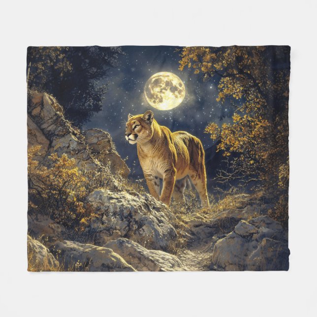 Cougar i Moonlight Wildlife Art Fleecefilt (Framsidan (Horisontell))