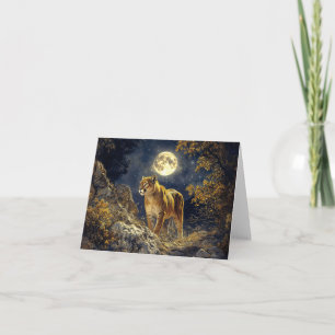 Cougar i Moonlight Wildlife Art Kort