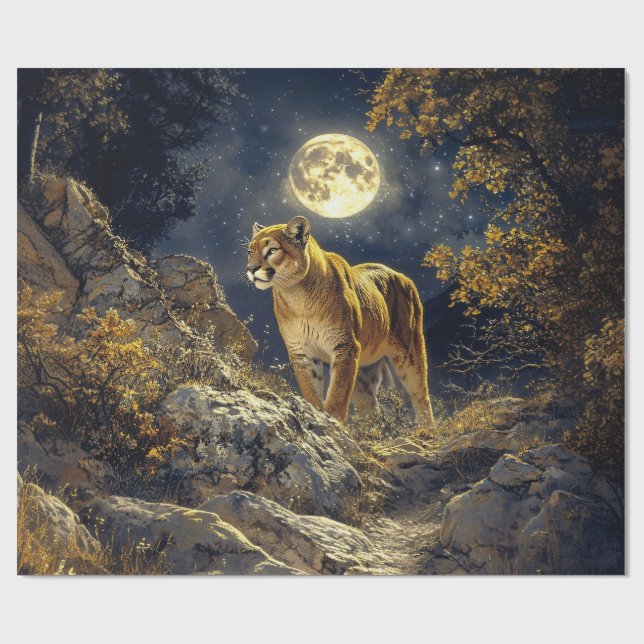 Cougar i Moonlight Wildlife Art Presentpapper (Platt)