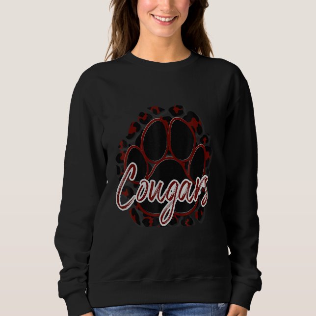 Cougar Maroon Black Cheetah School Sports Fan Team T Shirt (Framsida)