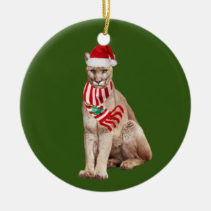 Cougar med hög skifferjul julgransprydnad keramik