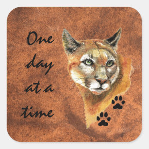 Cougar Puma Mountain Lejonare "en dag i taget" Fyrkantigt Klistermärke