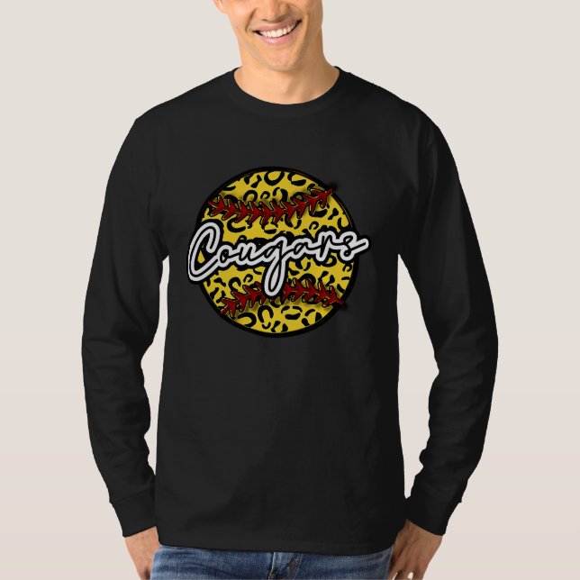 COUGARS Leopard Cheetah Softball Team Trendy Cute  T Shirt (Framsida)