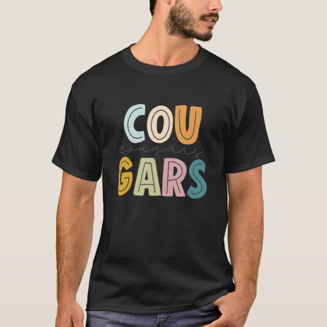 Cougars Mascot School Spirit Sports Cheer Fläkt Te T Shirt (Framsida)