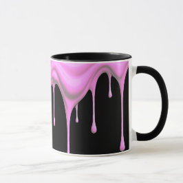 Coulure de peinture rose sur fond noir. mugg